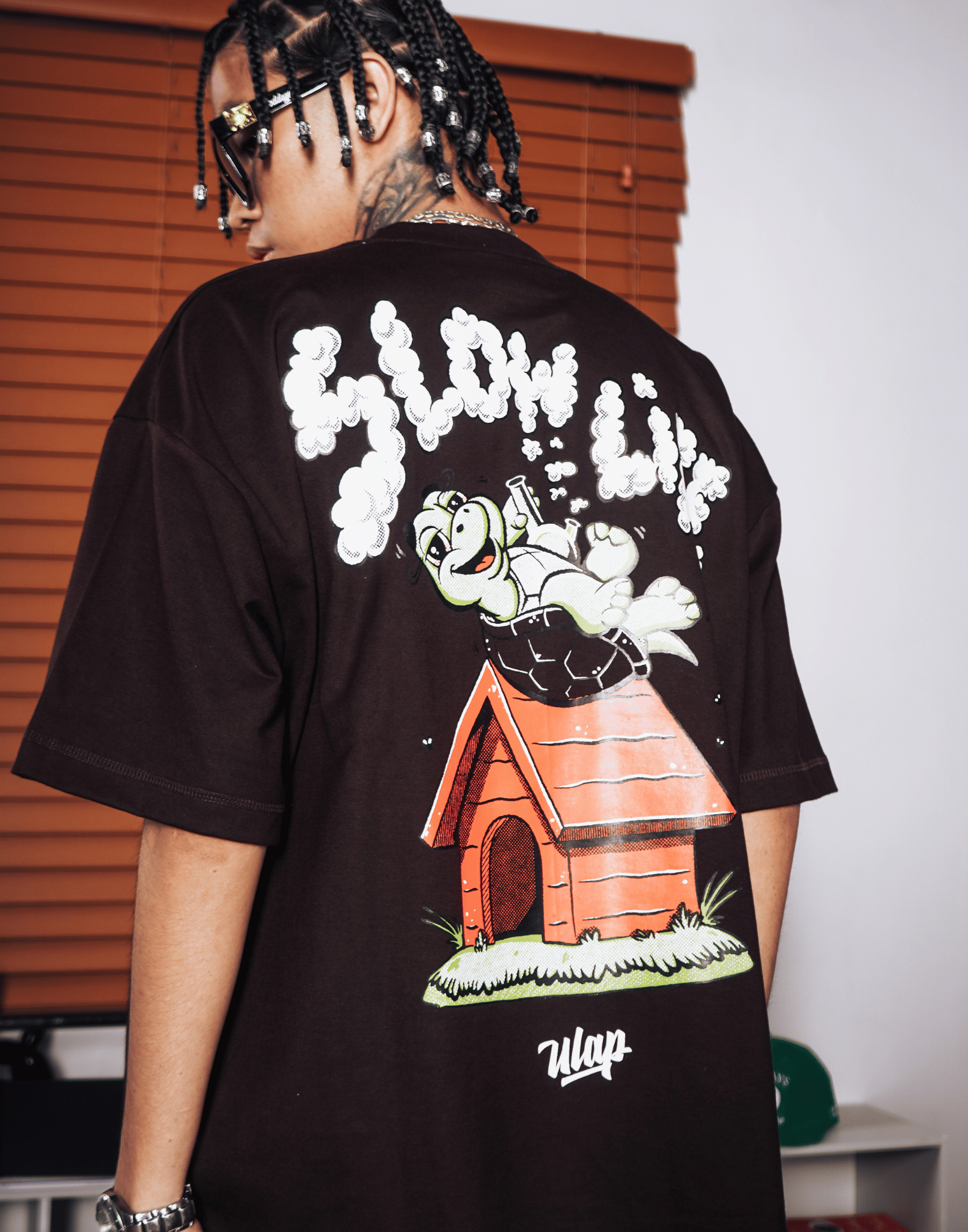 SLOW LIFE ( Oversized Choco Brown Box Fit T-shirt )