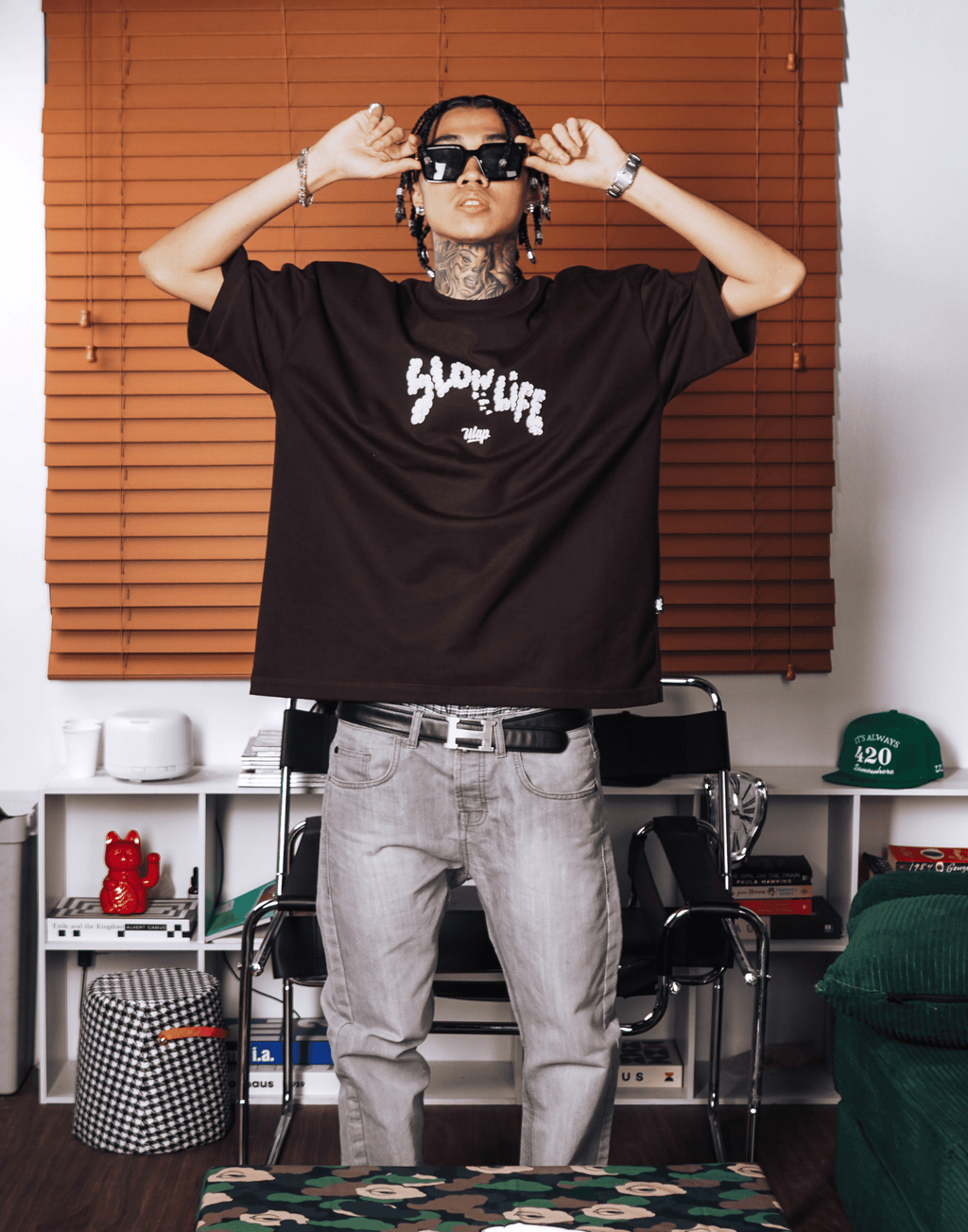 SLOW LIFE ( Oversized Choco Brown Box Fit T-shirt )