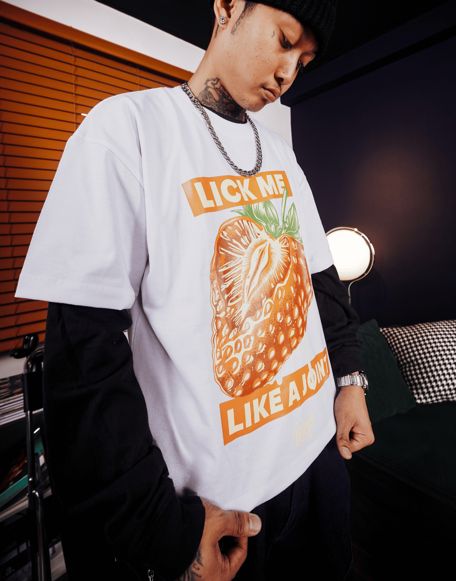 STRAWBERRY WHITE ( Oversized White Box Fit T-shirt )