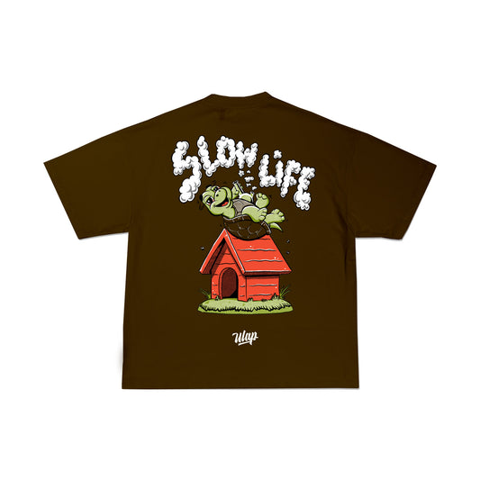 SLOW LIFE ( Oversized Choco Brown Box Fit T-shirt )