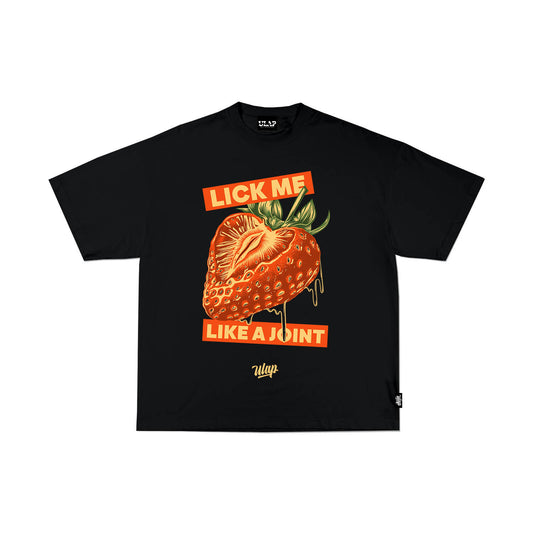 STRAWBERRY BLACK ( Oversized Black Box Fit T-shirt )